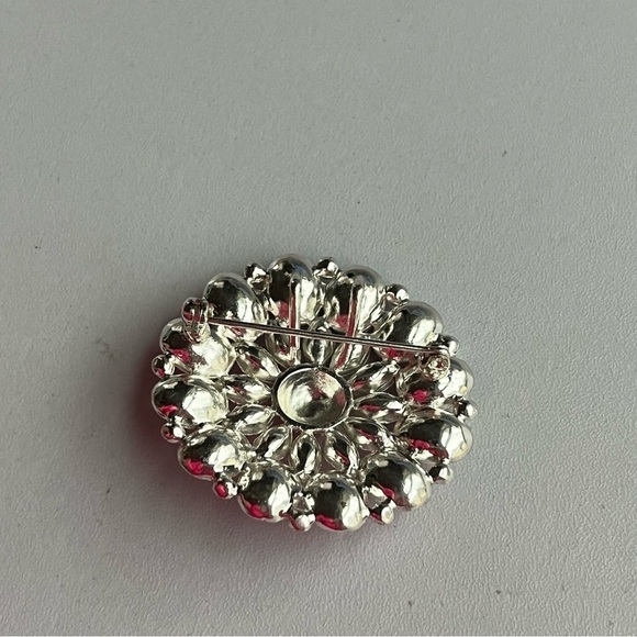 Pink Gem and Silver Plated Rhinestone Pin Brooch Pendant - Picture 5 of 7